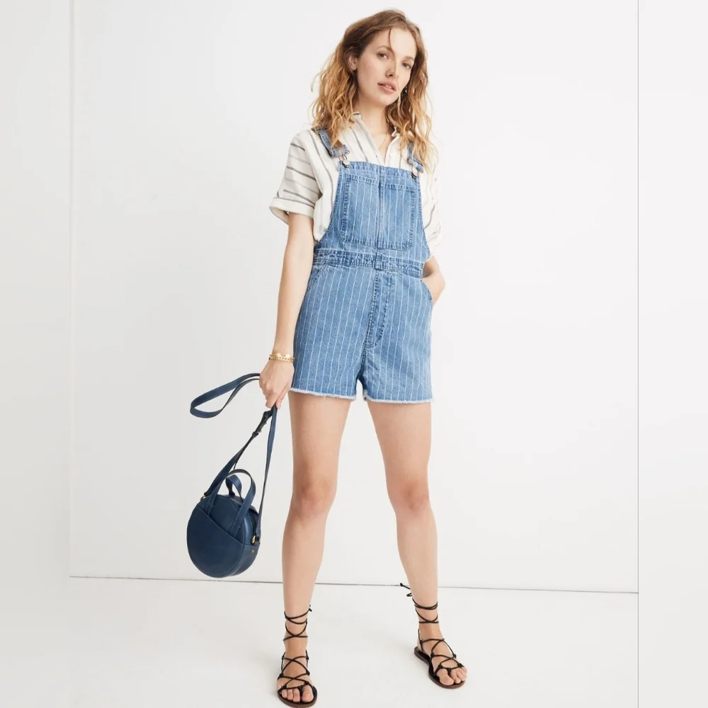Madewell Pinyon Short Overalls in Pinstripe